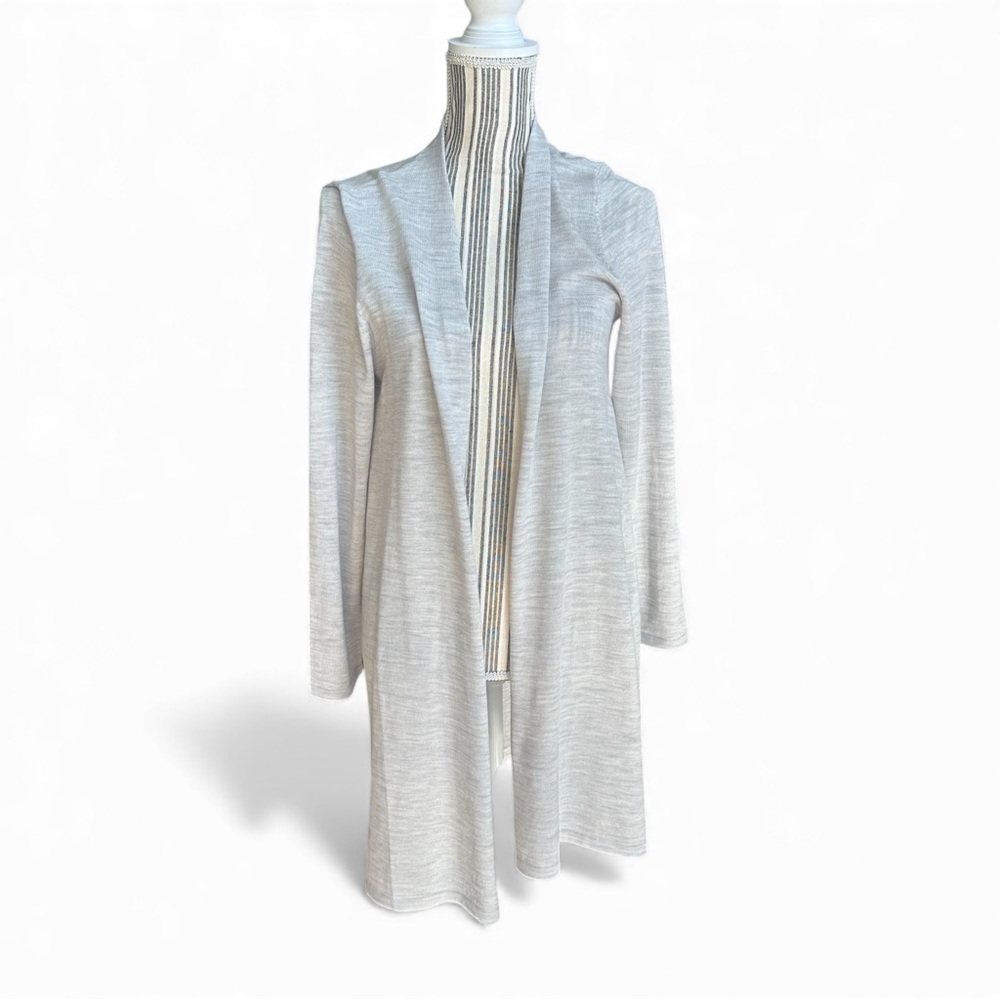 Eileen Fisher 100% Fine Merino Wool Long Open Cardigan Sea Salt Gray M - Picture 3 of 8